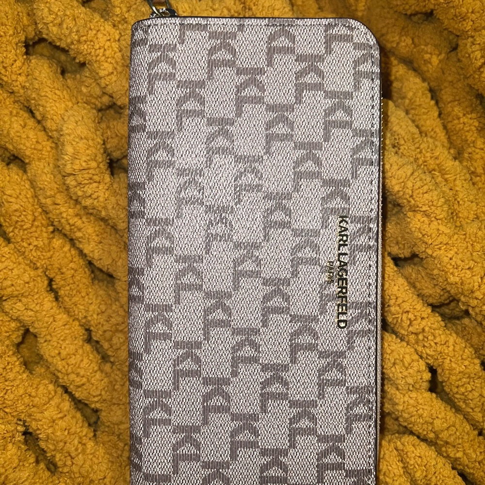Karl Lagerfeld Silver Monogram Zip Wallet